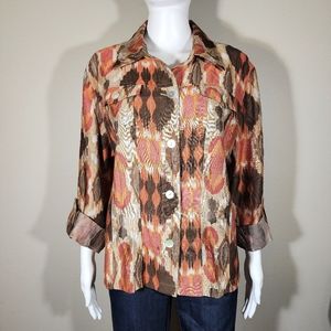 (EUC) RUBY RD. Multicolored Print Mesh Detail Shacket